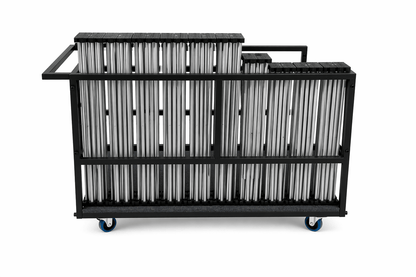 LimeLight L4CART fully loaded with portable stage risers, shown from the side.