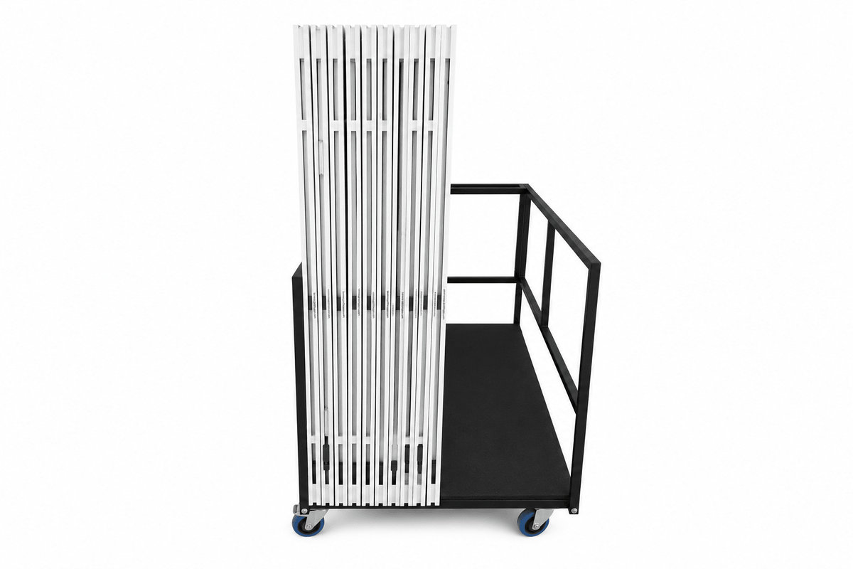 LimeLight cart loaded with Lite Series portable stage platforms and no risers.