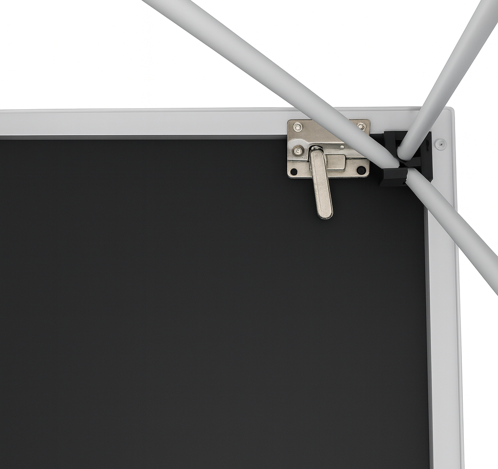 LimeLight Stages SecureLock technology showing the platform-to-riser connection for fast setup, secure alignment, and improved stability for schools, churches, and event professionals.