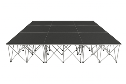 LimeLight Lite Series 12x12 modular stage platform in Black HexCoat Laminate at 24" height. Ideal for schools, churches, and event professionals.