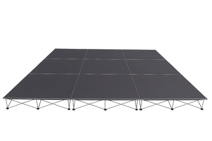 LimeLight Lite Series 12x12 modular stage platform in Black HexCoat Laminate at 8" height. Ideal for schools, churches, and event professionals.