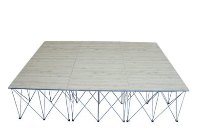 LimeLight Lite Series 12x12 modular stage platform in Wood Laminate at 16" height. Ideal for schools, churches, and event professionals.