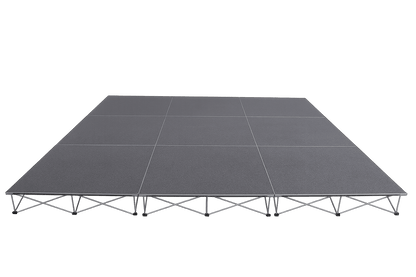 LimeLight Lite Series 12x12 modular stage platform in Grey Carpet at 8" height. Ideal for schools, churches, and event professionals.