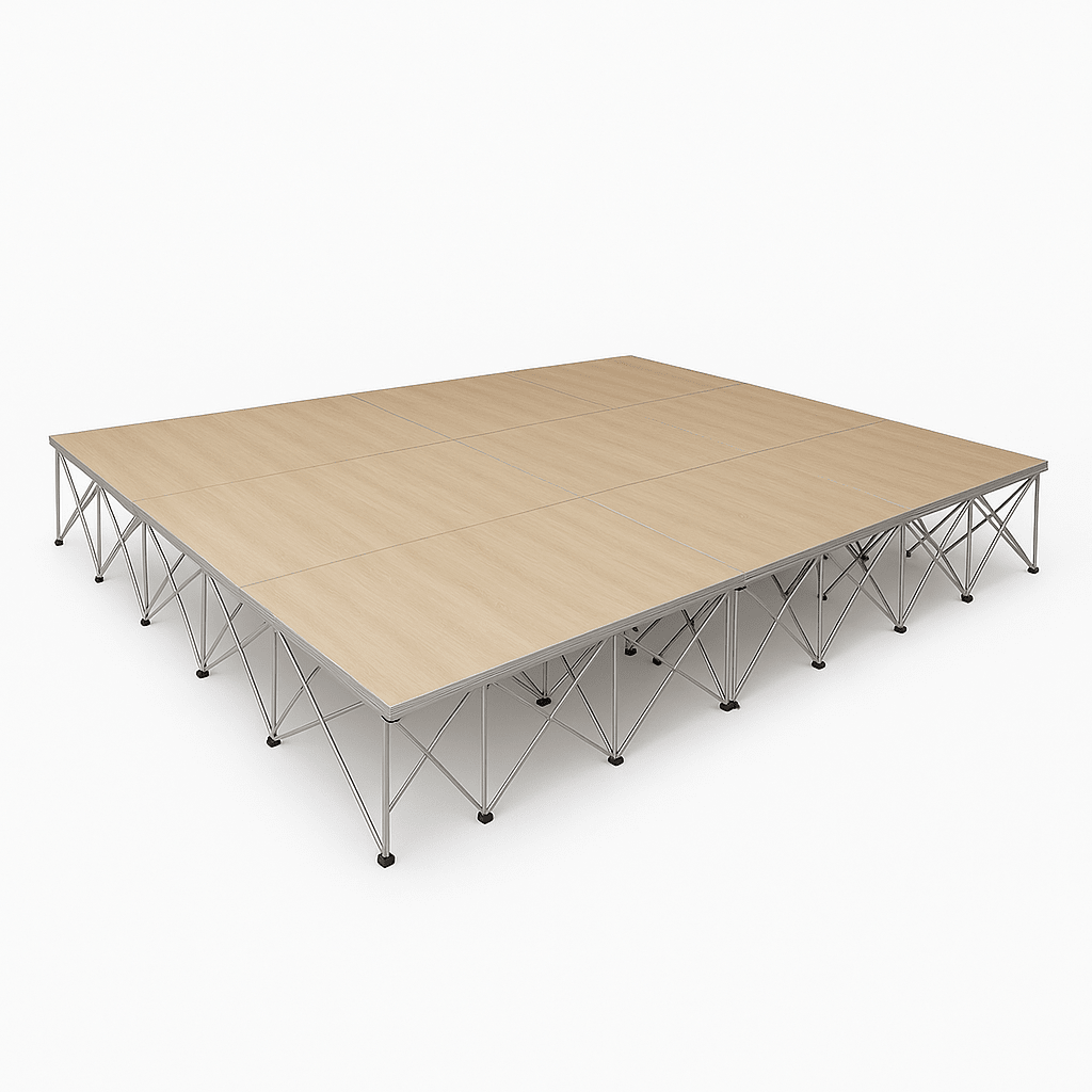 LimeLight Lite Series 16x12 modular stage platform in Wood Laminate at 32" height. Ideal for schools, churches, and event professionals.