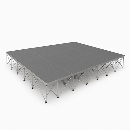 LimeLight Lite Series 16x12 modular stage platform in Grey Carpet at 32" height. Ideal for schools, churches, and event professionals.