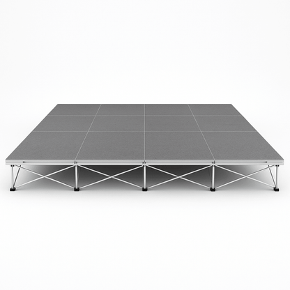 LimeLight Lite Series 16x12 modular stage platform in Grey Carpet at 8" height. Ideal for schools, churches, and event professionals.