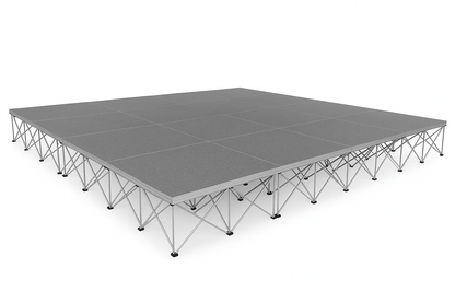 LimeLight Lite Series 16x16 modular stage platform in Grey Carpet at 24" height. Ideal for schools, churches, and event professionals.
