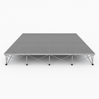 LimeLight Lite Series 16x16 modular stage platform in Grey Carpet at 8" height. Ideal for schools, churches, and event professionals.