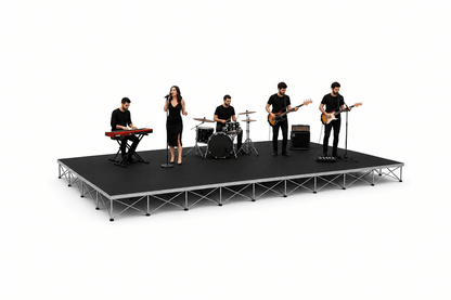 Live band performing on a LimeLight portable stage at a pop-up event.