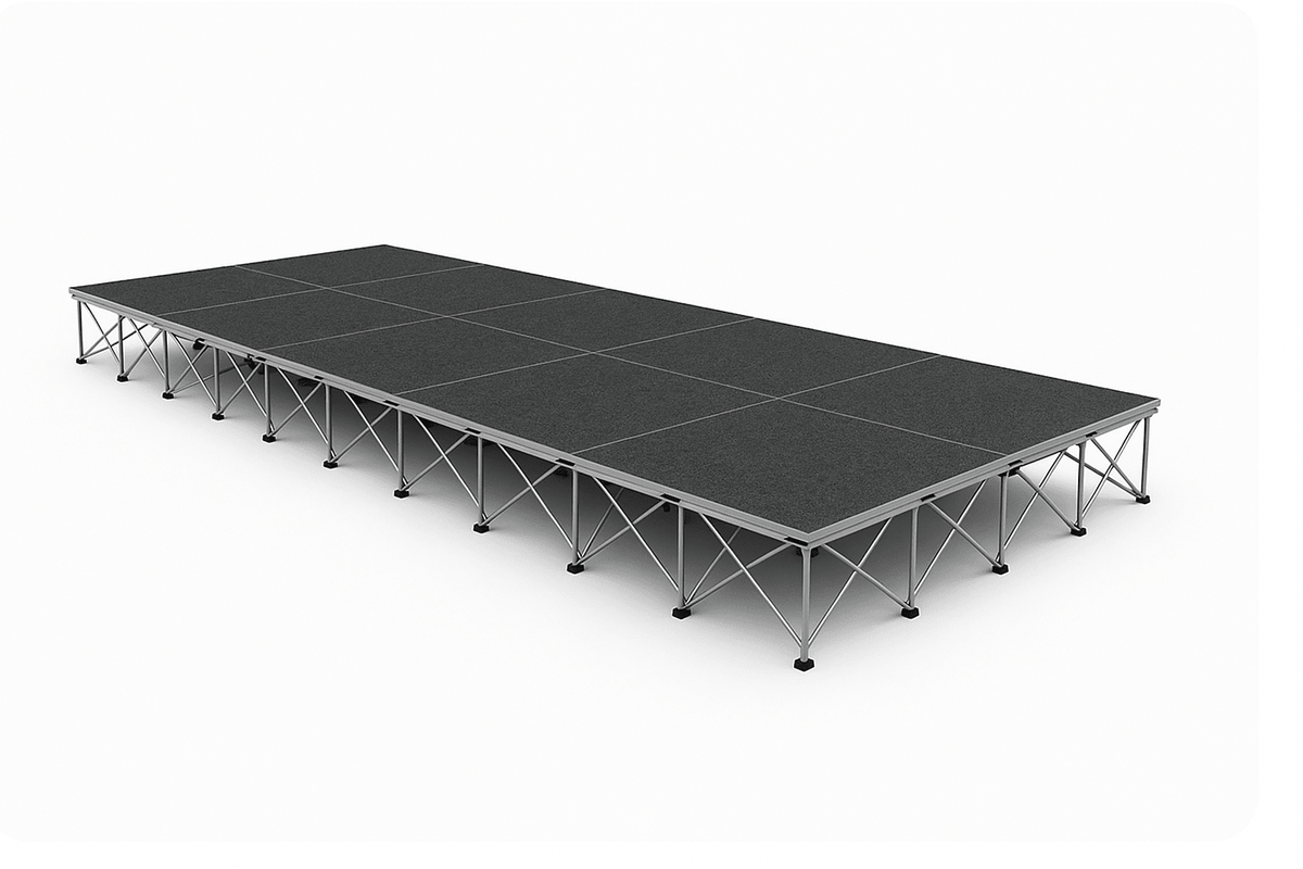LimeLight 24x12 portable stage platform at 24 inch height in black carpet finish. Ideal for churches, worship services, and event professionals.