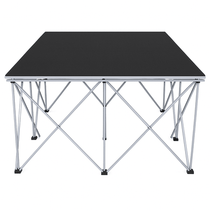 LimeLight Lite Series 4x4 stage riser in Black HexCoat Laminate at 32" height. Ideal for schools, churches, and event professionals.
