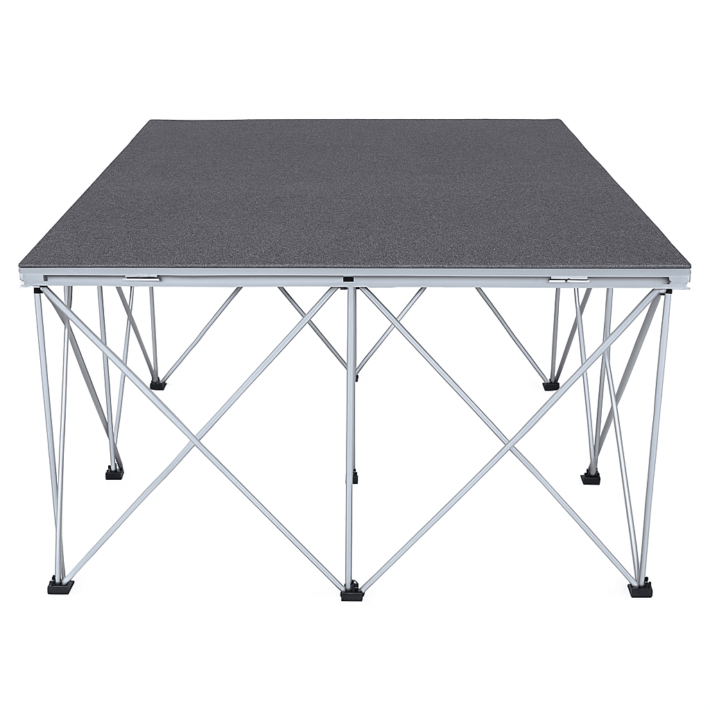 LimeLight Lite Series 4x4 stage riser in Grey Carpet at 32" height. Ideal for schools, churches, and event professionals.