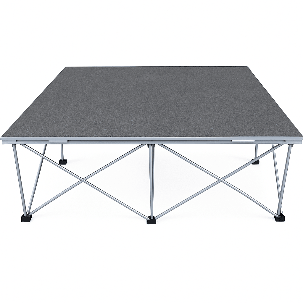 LimeLight Lite Series 4x4 stage riser in Grey Carpet at 24" height. Ideal for schools, churches, and event professionals.