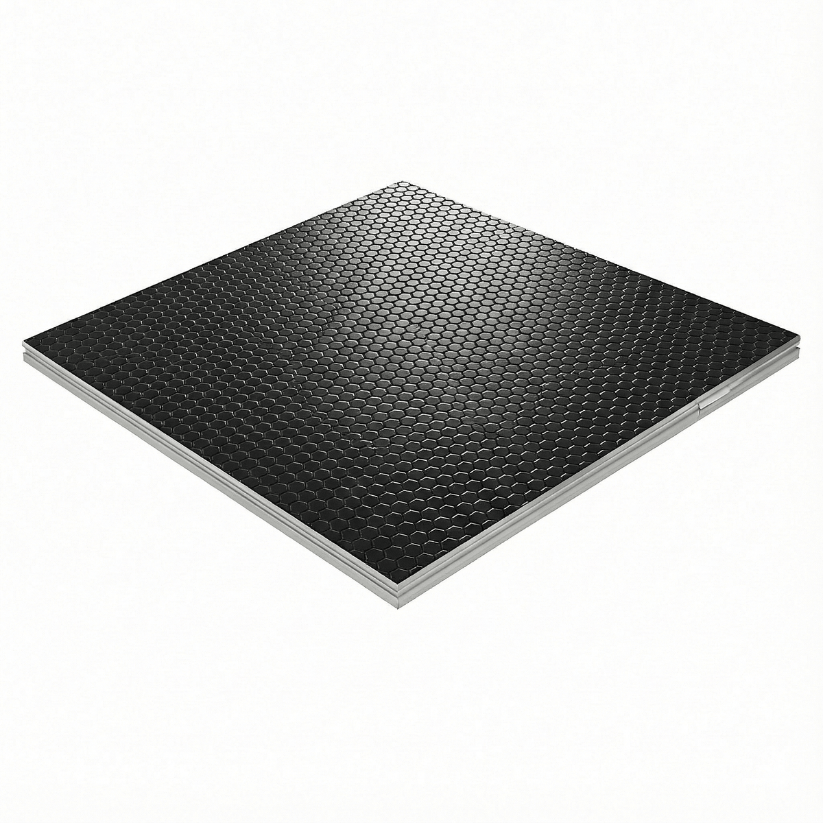 LimeLight Lite Series 4x4 modular stage platform in Black HexCoat Laminate. Ideal for schools, churches, and event professionals.