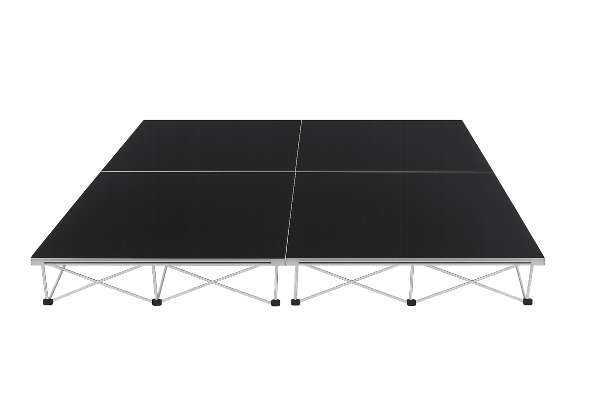 LimeLight Lite Series 8x8 drum riser stage riser in Black HexCoat Laminate at 8" height. Ideal for schools, churches, and event professionals.