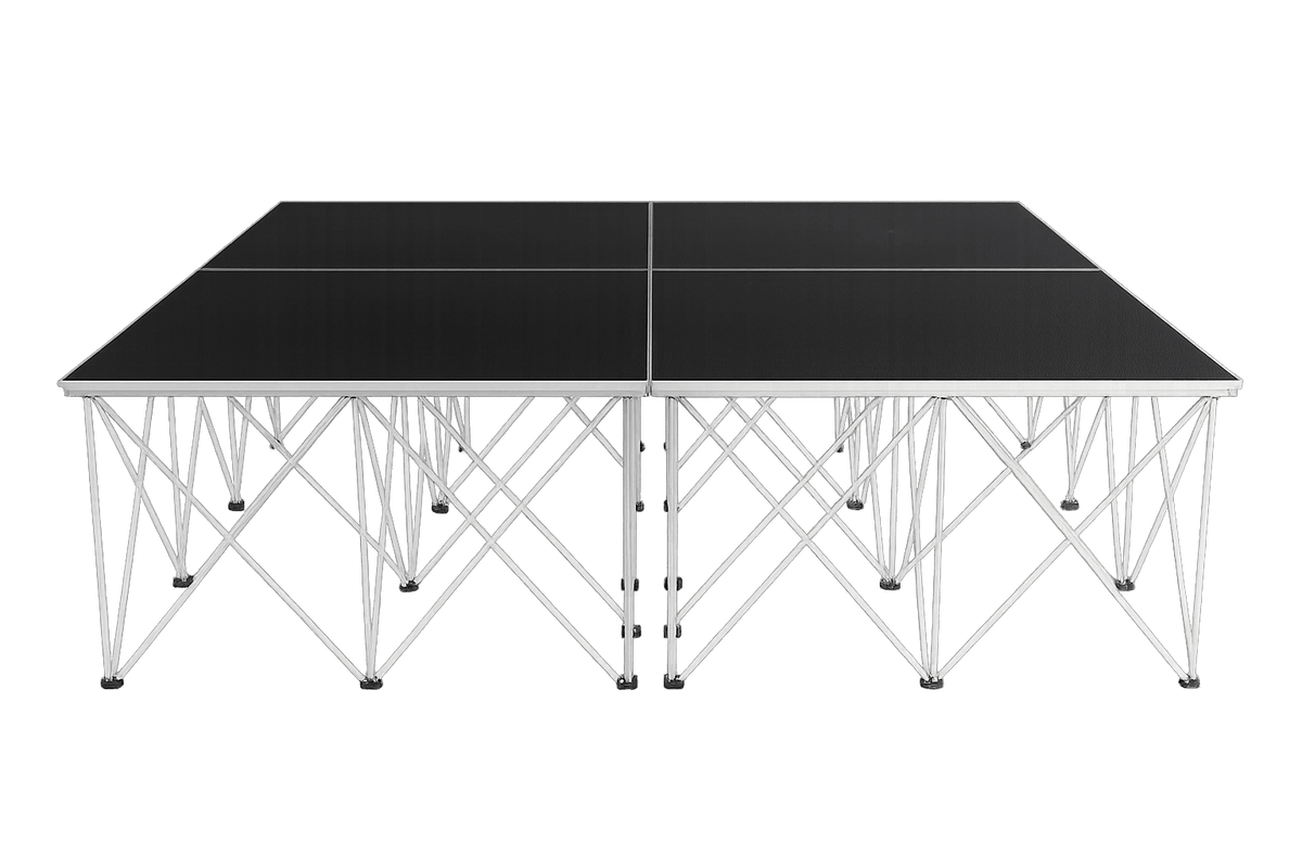 LimeLight Lite Series 8x8 drum riser stage riser in Black HexCoat Laminate at 32" height. Ideal for schools, churches, and event professionals.