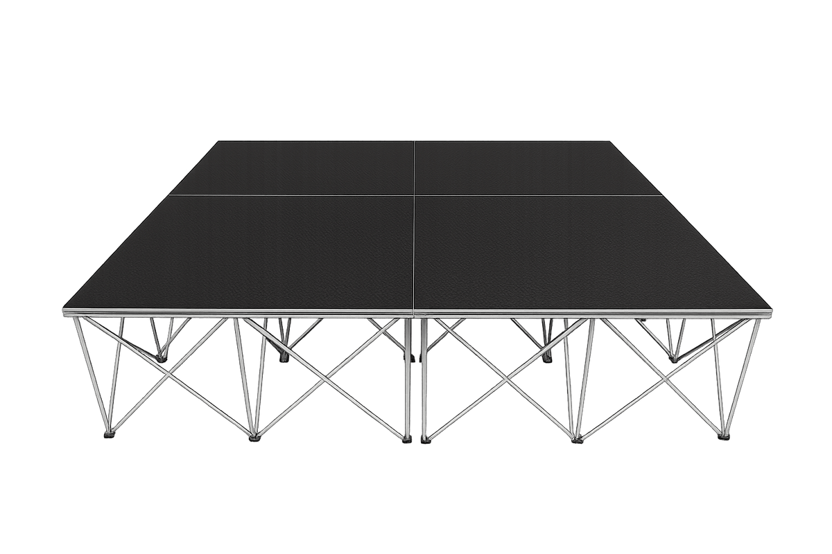LimeLight Lite Series 8x8 drum riser stage riser in Black HexCoat Laminate at 16" height. Ideal for schools, churches, and event professionals.