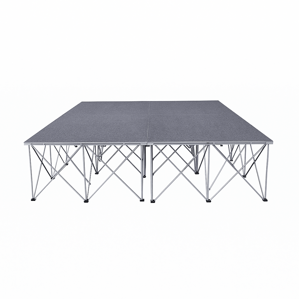 LimeLight Lite Series 8x8 drum riser stage riser in Grey Carpet at 16" height. Ideal for schools, churches, and event professionals.