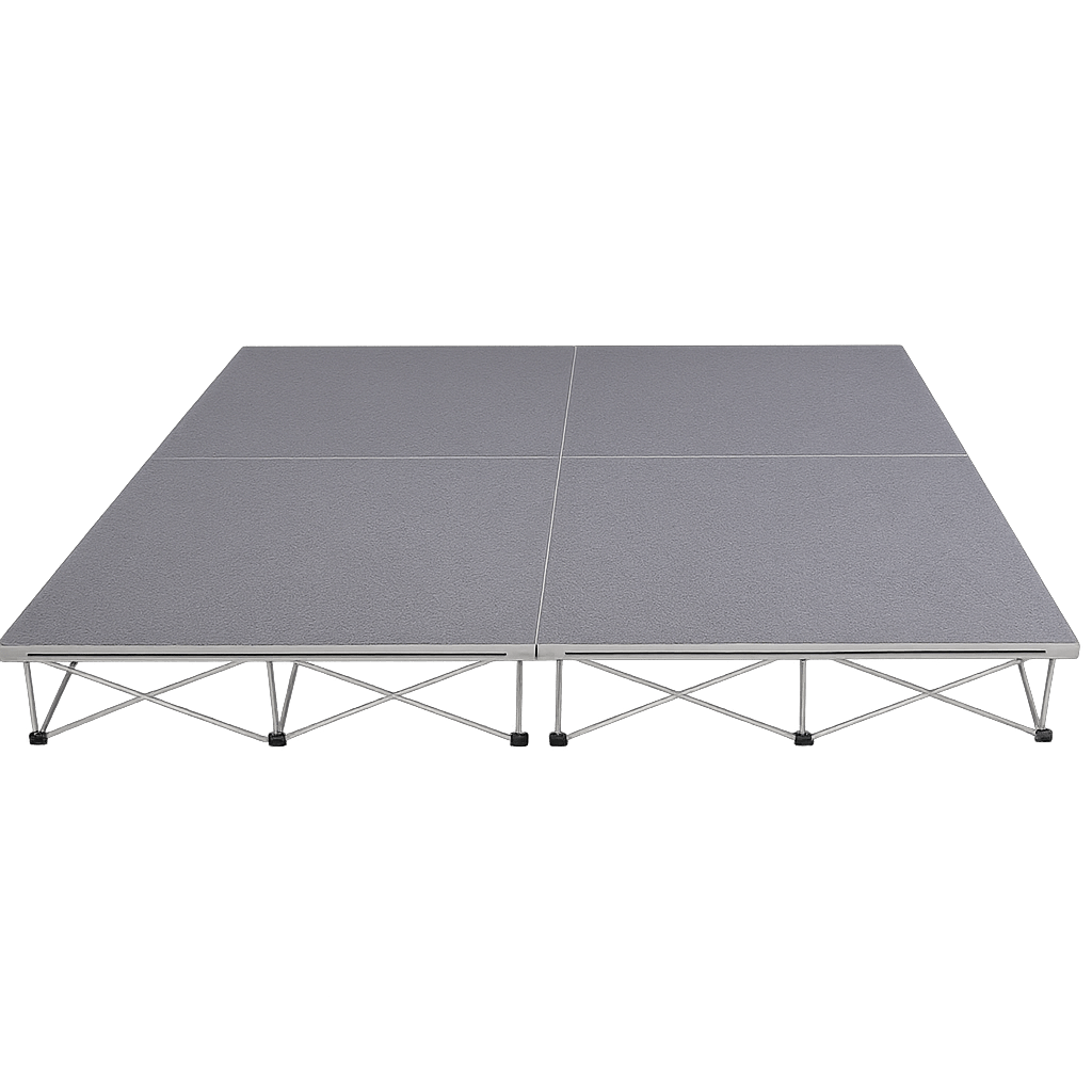 LimeLight Lite Series 8x8 drum riser stage riser in Grey Carpet at 8" height. Ideal for schools, churches, and event professionals.