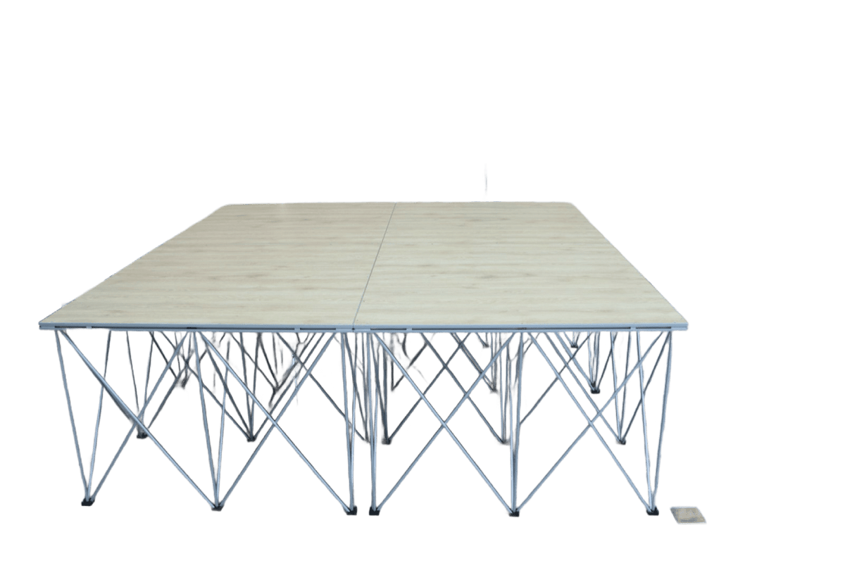 LimeLight Lite Series 8x8 drum riser stage riser in Wood Laminate at 16" height. Ideal for schools, churches, and event professionals.