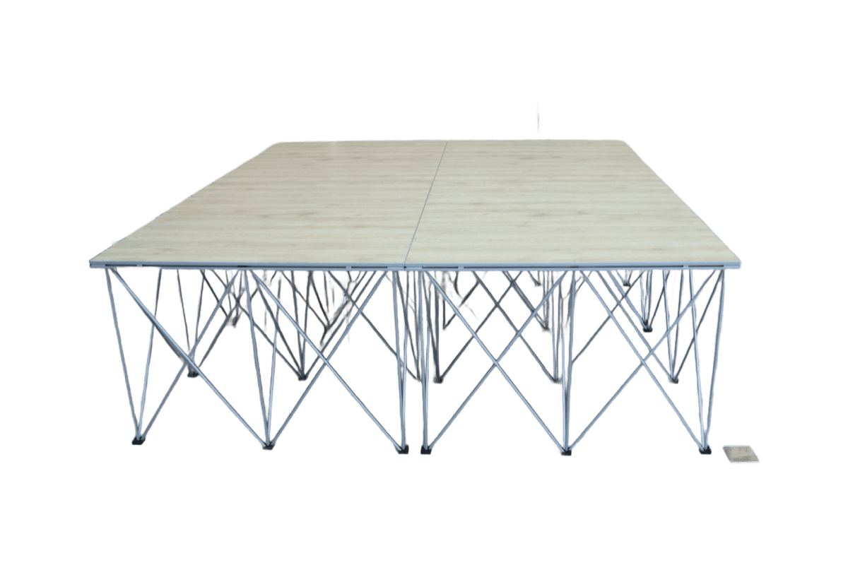 LimeLight Lite Series 8x8 drum riser stage riser in Wood Laminate at 24" height. Ideal for schools, churches, and event professionals.