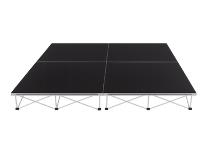 LimeLight Lite Series 8x8 modular stage platform in Black HexCoat Laminate at 8" height. Ideal for schools, churches, and event professionals.