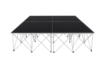 LimeLight Lite Series 8x8 modular stage platform in Black HexCoat Laminate at 16" height. Ideal for schools, churches, and event professionals.