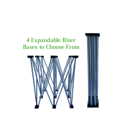 LimeLight stage X riser bases shown in tow different sizes for portable stage platforms. Ideal for schools, churches, and event professionals.