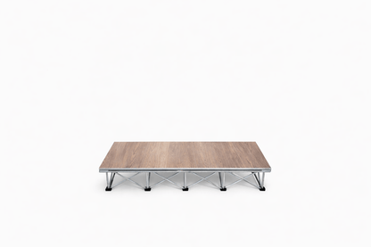 LimeLight 1-step platform riser kit with expandable X Riser base system, designed for quick setup and compact transport. Wood Laminate Finish. Ideal for schools, churches, and event professionals