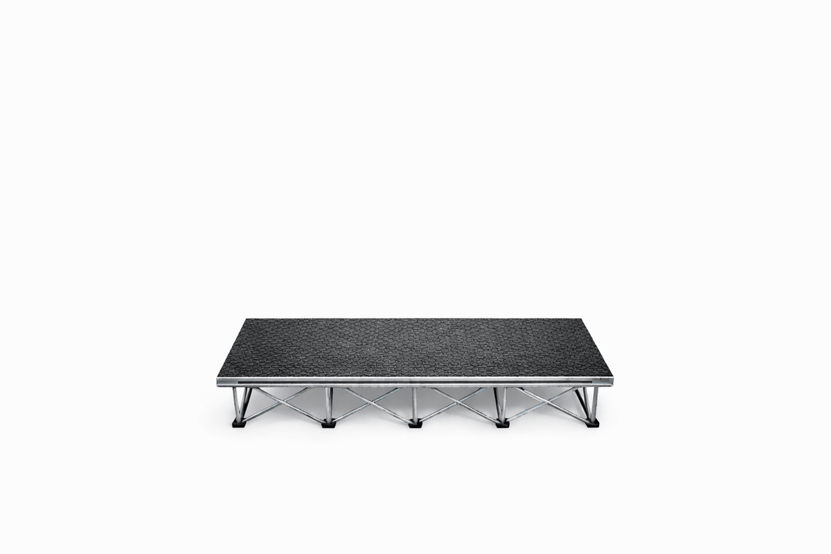 LimeLight 1-step platform riser kit with expandable X Riser base system, designed for quick setup and compact transport. HexCoat Finish. Ideal for schools, churches, and event professionals