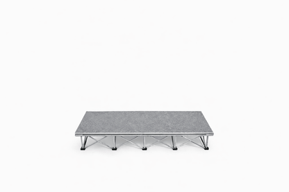 LimeLight 1-step platform riser kit with expandable X Riser base system, designed for quick setup and compact transport. Carpet Finish. Ideal for schools, churches, and event professionals