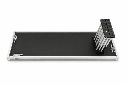 LimeLight portable 1 step platform with 1 X Riser base, shown folded down for transport. Lightweight modular staging system ideal for schools, churches, and event professionals.